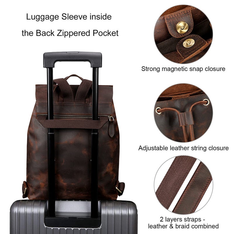 S-ZONE Women Genuine Leather Backpack Purses Fashion Rucksack Travel Daypack with Luggage Sleeve - Image 4